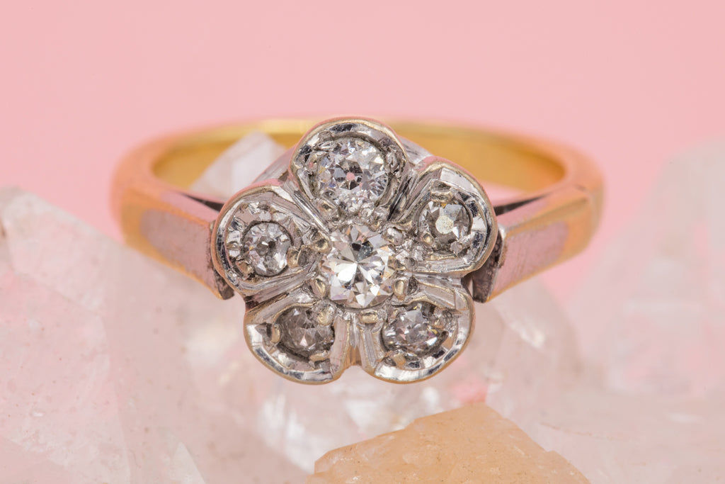 18ct Gold Diamond Flower Ring, 0.25ct