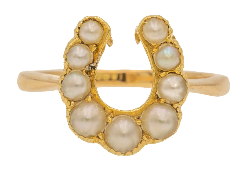 Antique 15ct Gold Pearl Horseshoe Ring