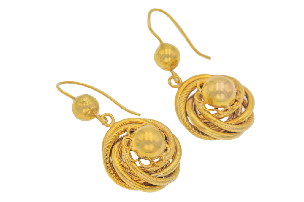 Antique 9ct Gold Round Drop Earrings