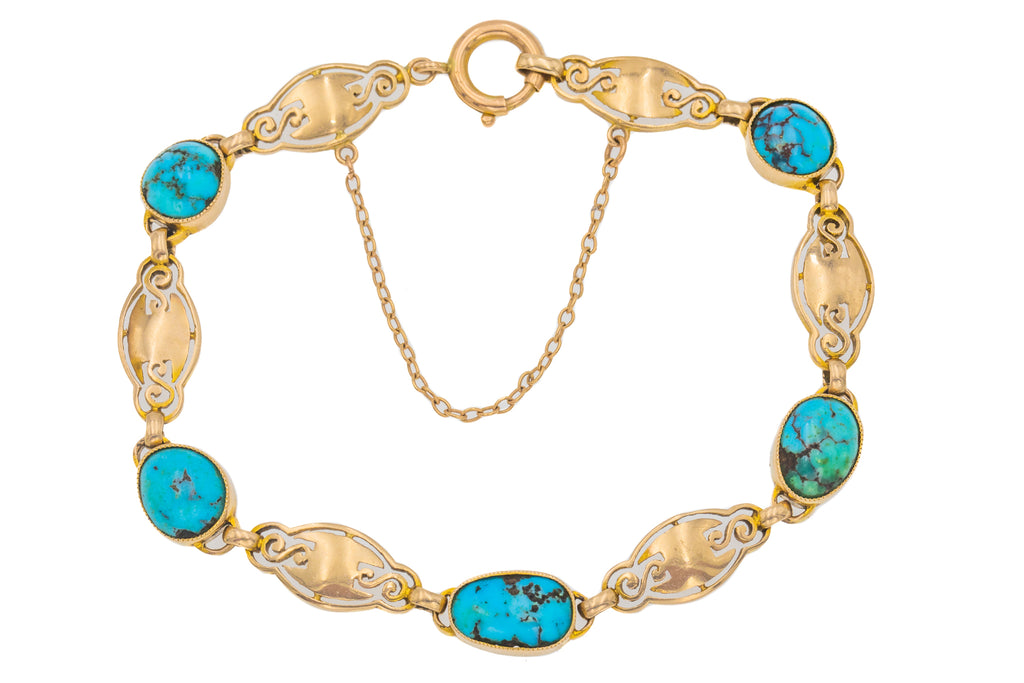 7" Victorian 9ct Gold Turquoise Bracelet