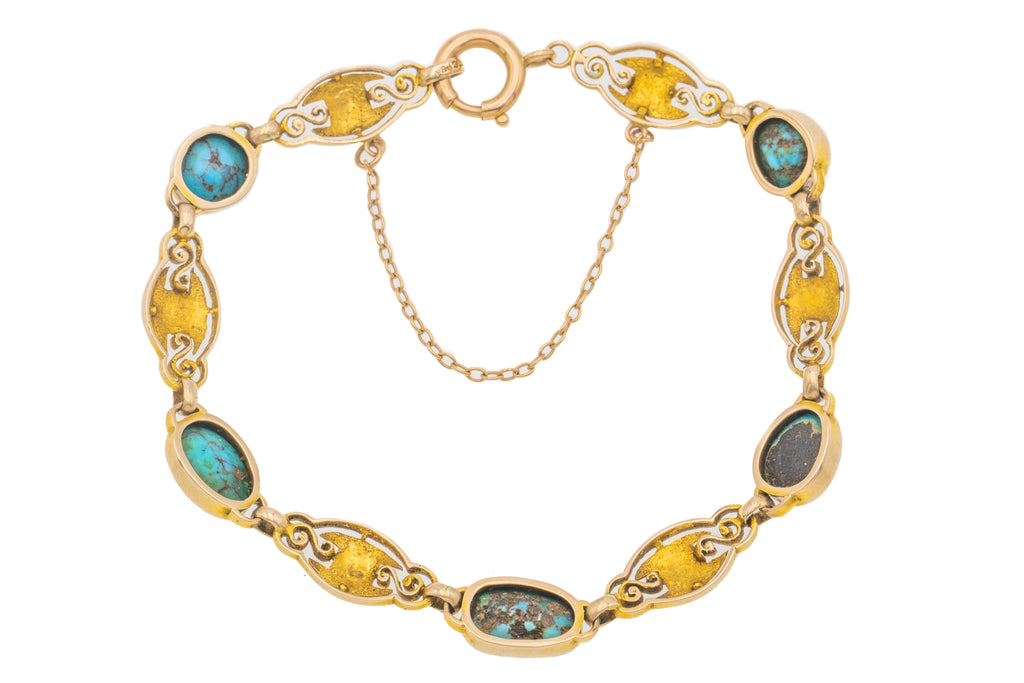 7" Victorian 9ct Gold Turquoise Bracelet