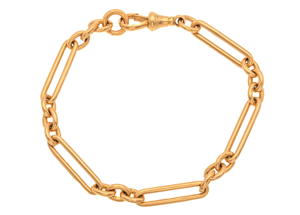 8" Antique 9ct Gold Trombone Link Bracelet with Dog Clip, 16.7g