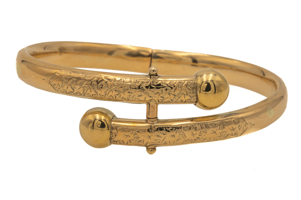 Victorian 9ct Gold Engraved Bypass Bangle