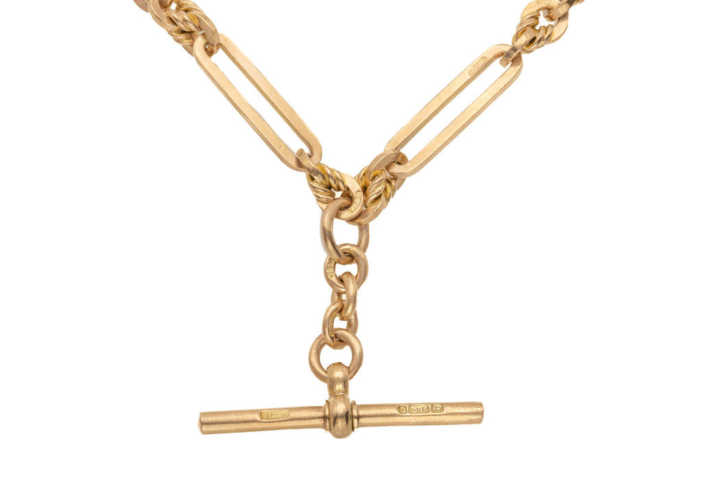 16" Antique 9ct Gold Lover's Knot Albert Chain, 35.7g