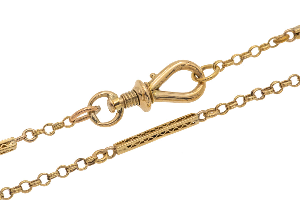 27" Antique 9ct Gold Fancy Link Chain, Rare Screw-In Dog Clip (8.9g)