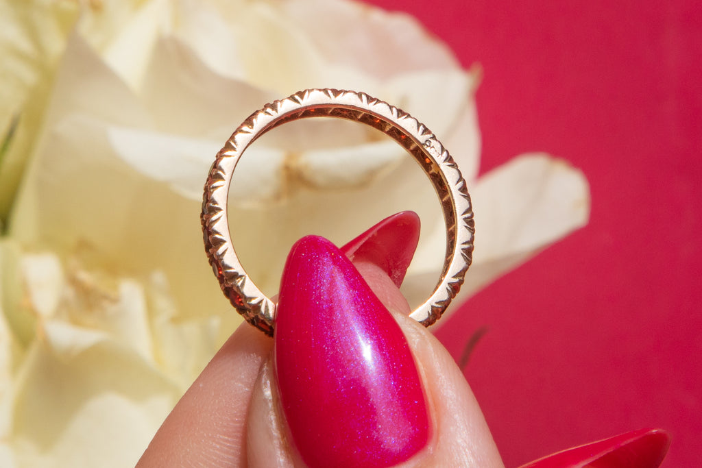 Antique 9ct Gold Garnet Full Eternity Ring, 0.70ct - Size Q