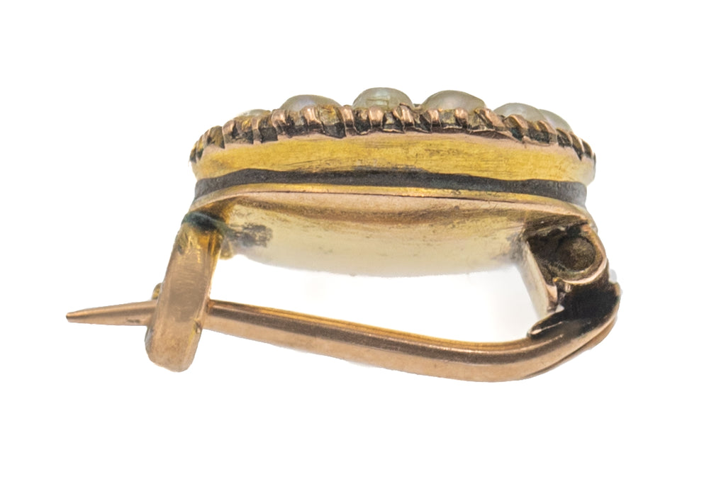 Dainty Georgian Imperial Topaz Pearl Brooch - 9ct Gold