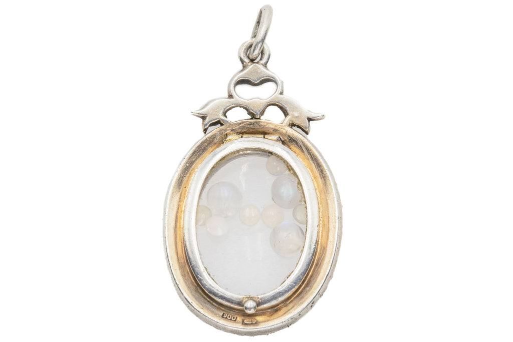 Antique Silver Paste Oval Shaker Locket, with Opals & Moonstones