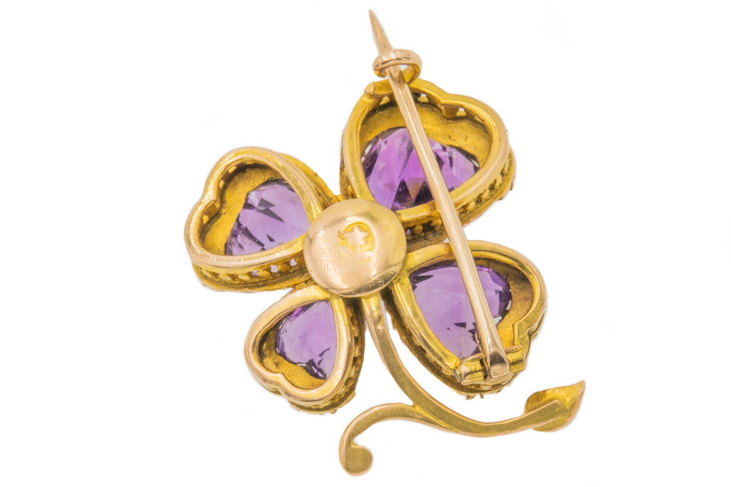 "Child & Child" Edwardian 12ct Gold Lucky Four-Leaf Clover Brooch, 6.13ct