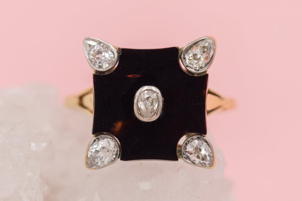 Art Deco 18ct Gold Onyx Diamond Ring