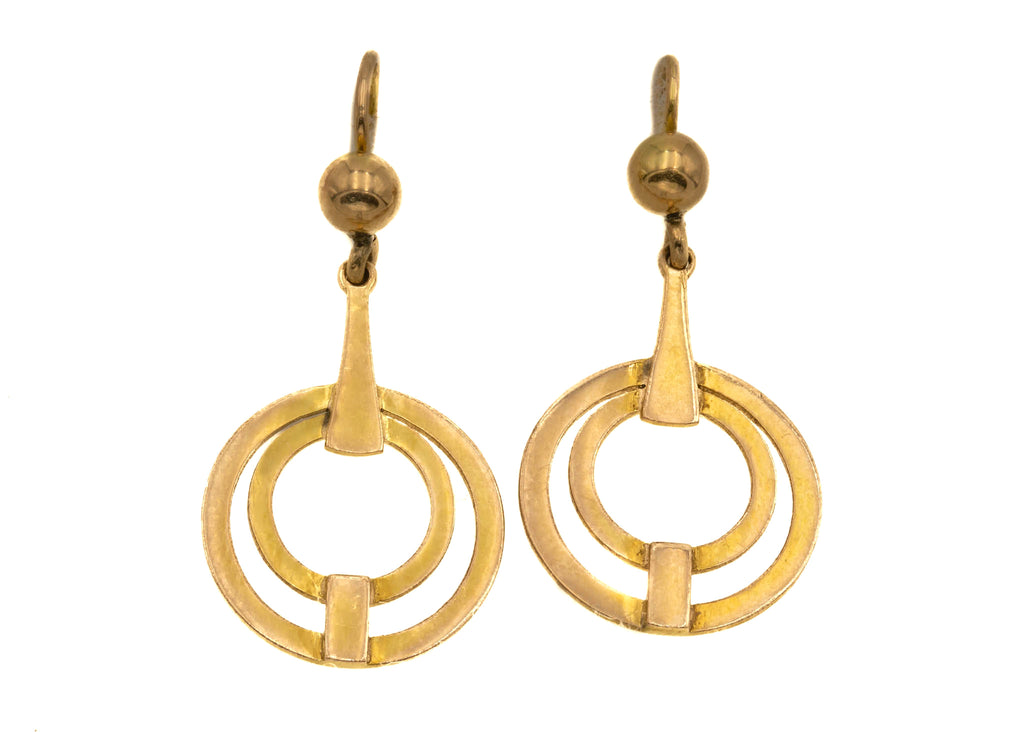 14ct Gold Double Circle Drop Earrings