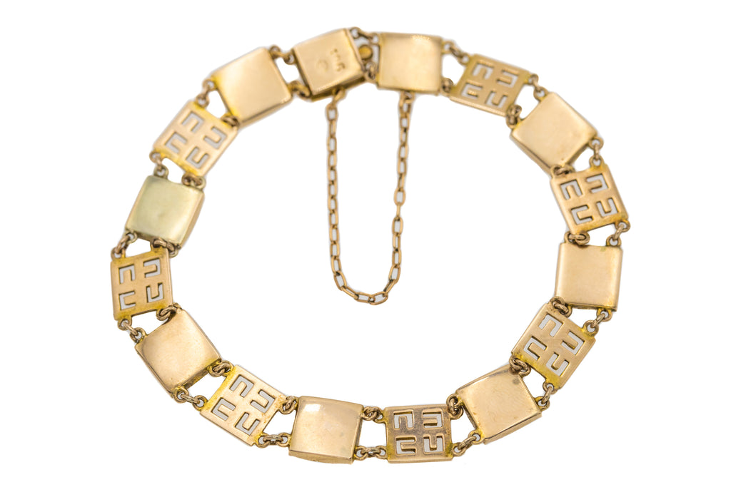 7" Antique "Murrle Bennett" 9ct Gold Mother Of Pearl Bracelet