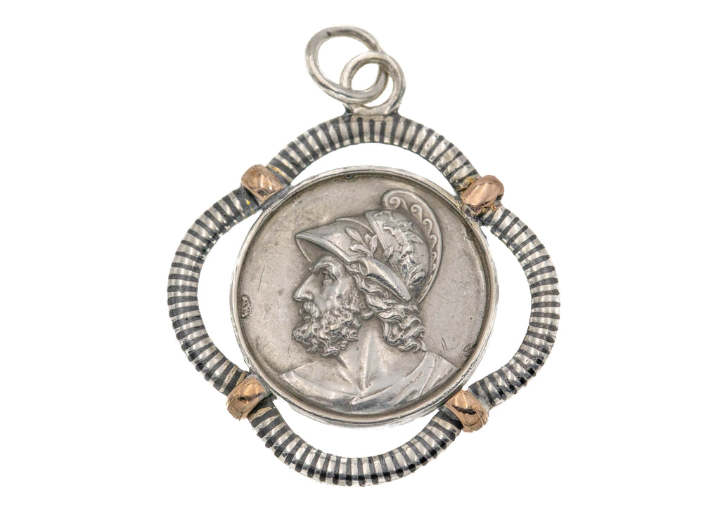 Antique Silver & 9ct Gold Niello "Roman Head" Pendant