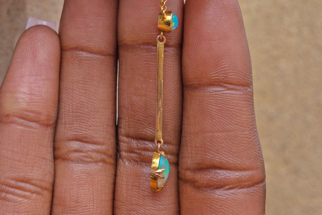 16.5" Edwardian 9ct Gold Opal Drop Pendant Necklace, 0.80ct