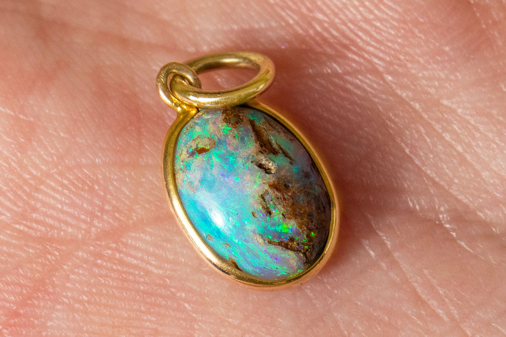 Antique 9ct Gold Oval Opal Matrix Charm