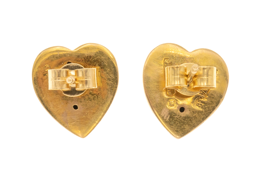Antique 9ct Gold Heart Engraved Stud Earrings