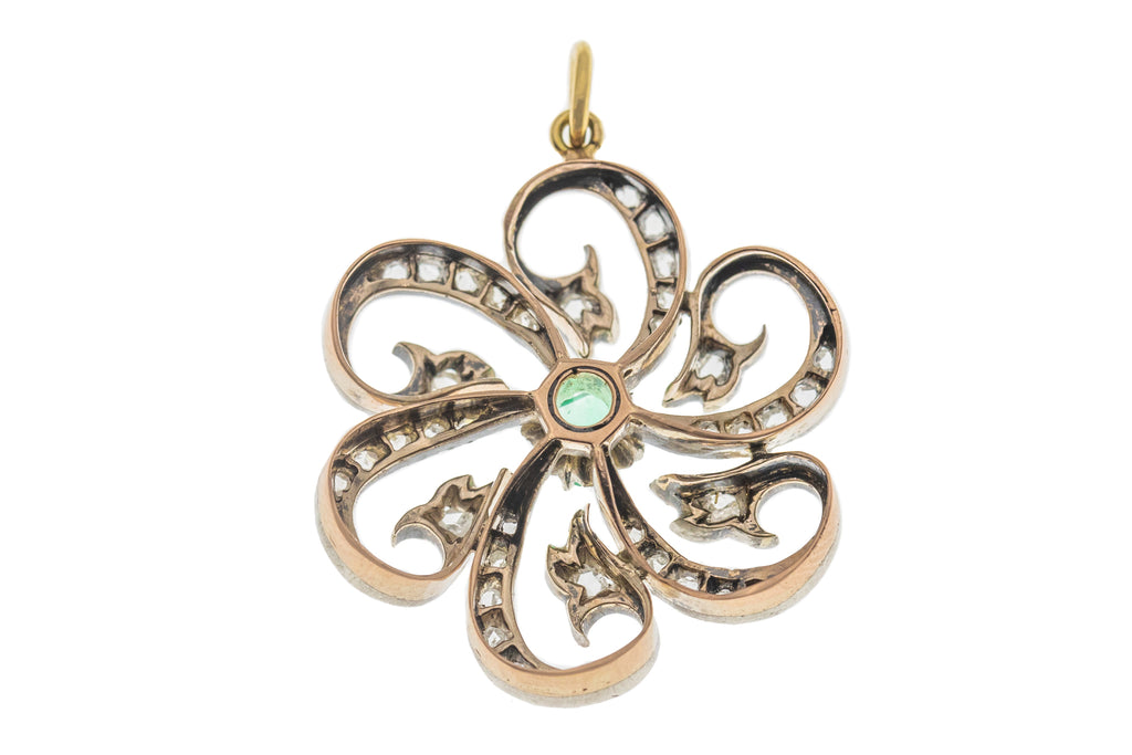 Antique 18ct Gold & Silver Emerald Diamond "Flower" Pendant