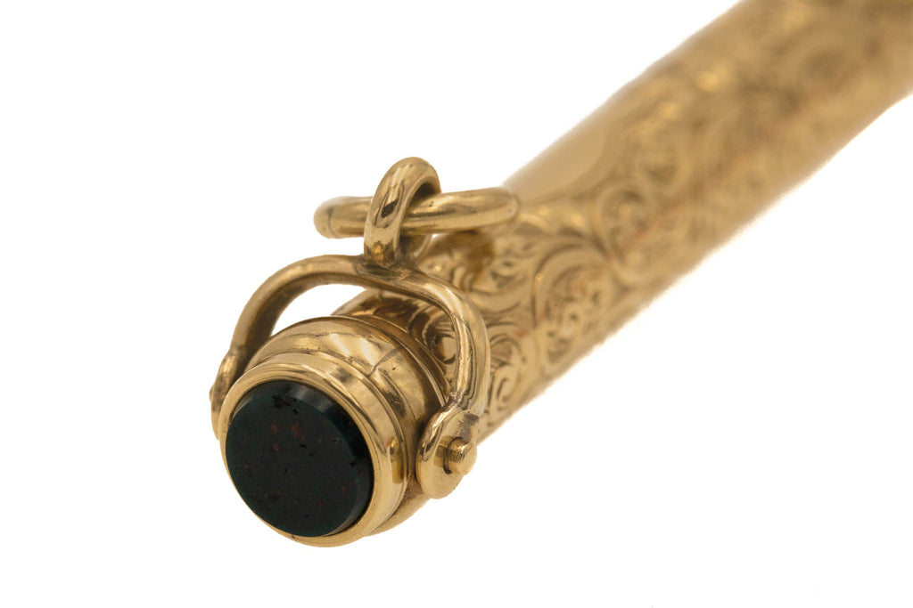 9ct Gold Bloodstone Retracting Fountain Pen & Pencil Pendant