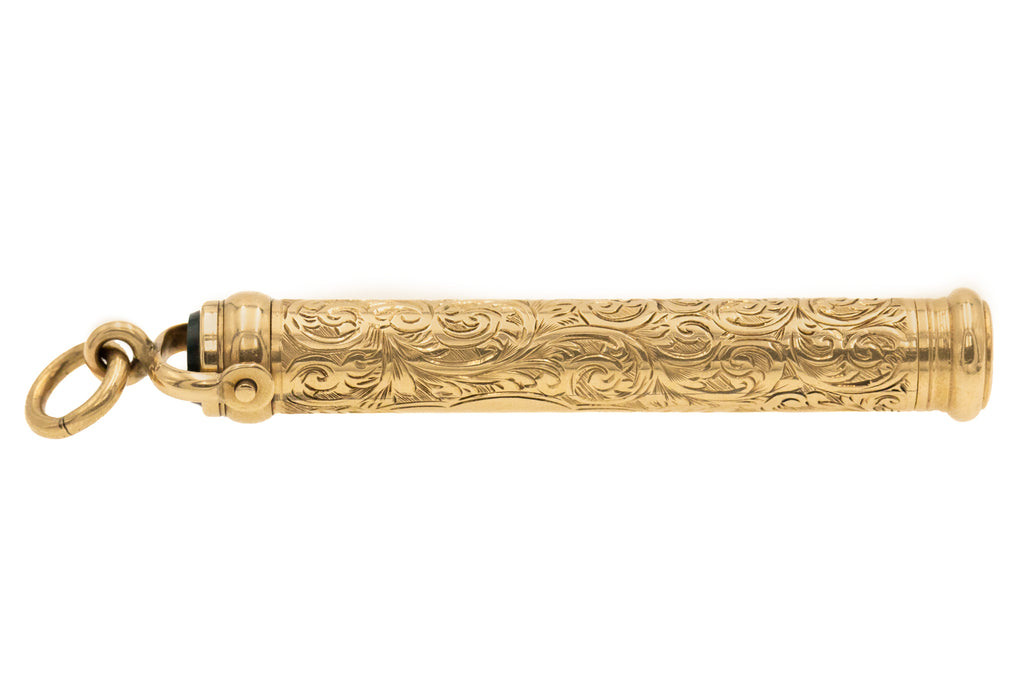 9ct Gold Bloodstone Retracting Fountain Pen & Pencil Pendant