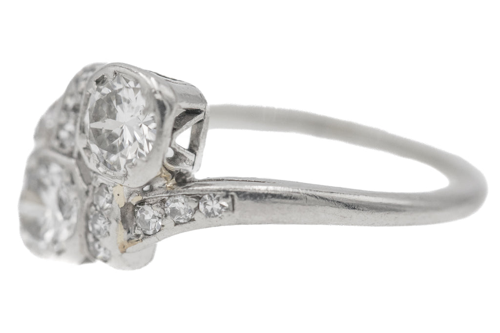 Art Deco Platinum Diamond Toi et Moi Ring - Platinum Art Deco Engagement Ring, 0.82ct