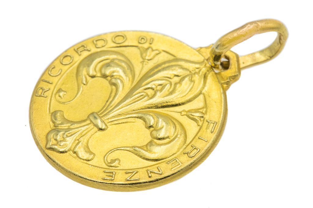 Italian Solid 18ct Gold Fleur-De-Lys Souvenir Charm - FIRENZE