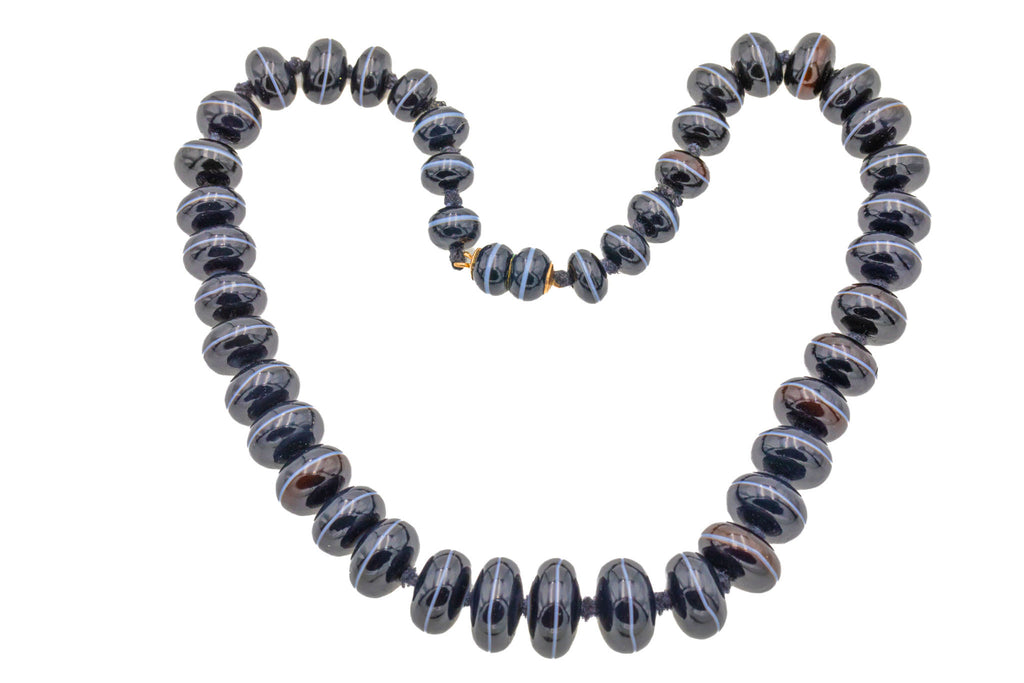 14.5" Antique Banded Agate Beaded Necklace (60g)