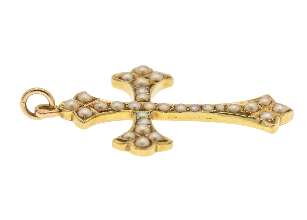 Antique 15ct Gold Pearl Cross Pendant