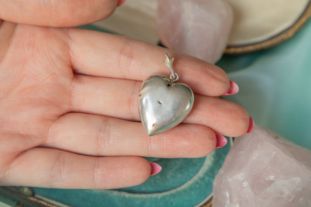 Antique Sterling Silver Paste Heart Pendant