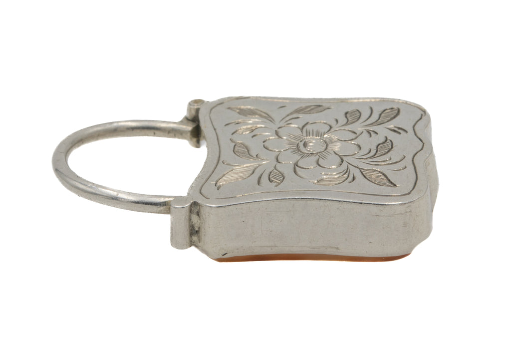 Antique Silver Engraved Agate Padlock Pendant
