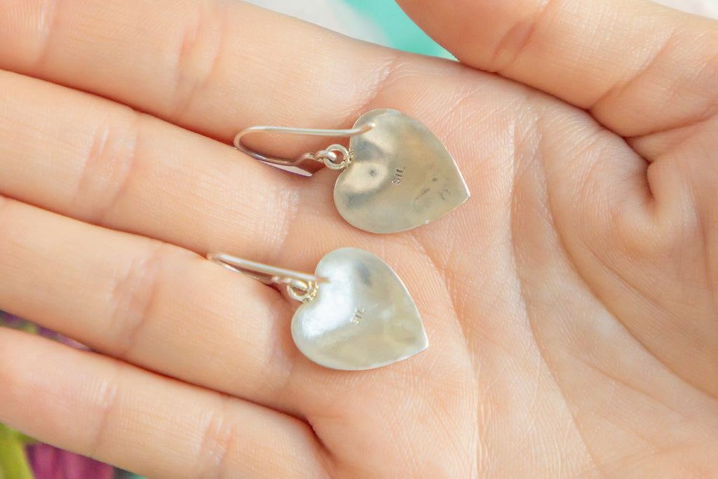Silver Guilloché Enamel Heart Earrings