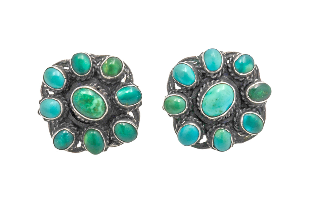 Antique Silver Turquoise Stud Earrings