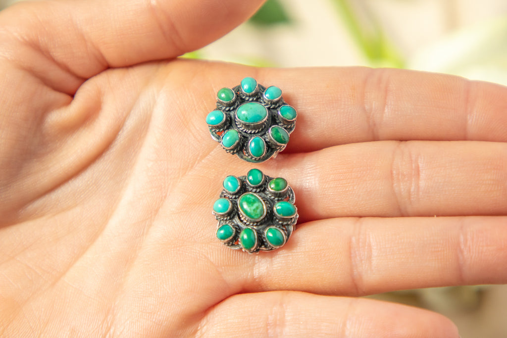 Antique Silver Turquoise Stud Earrings