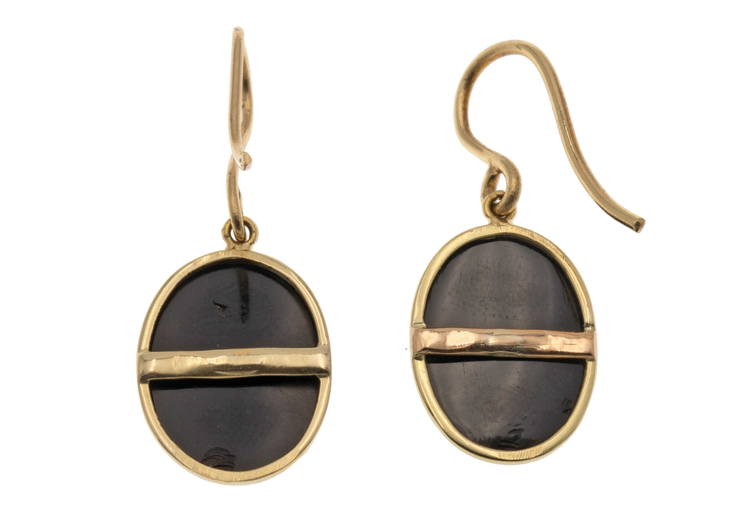 Antique 9ct Gold Banded Agate Earrings