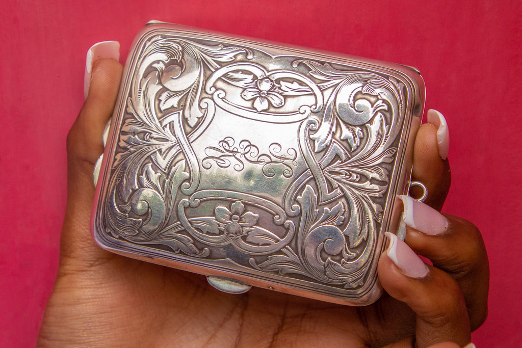 Art Nouveau Sterling Silver Minaudière Purse - Mirror Compact
