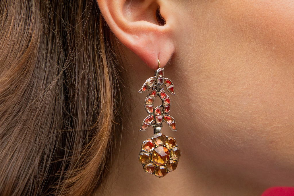 18th Century Portuguese Rock Crystal "Oil & Vinegar" Drop Earrings - 18ct Hooks