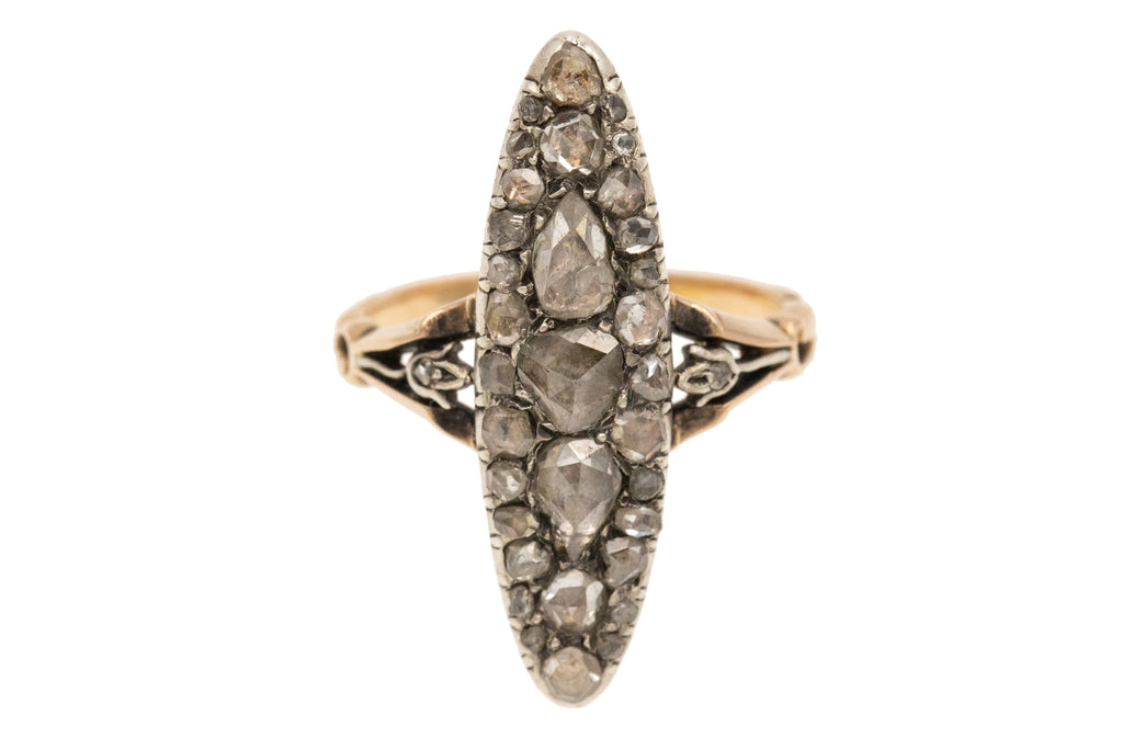 Antique 18ct Gold Rose-Cut Diamond Navette Ring, 2.40ct