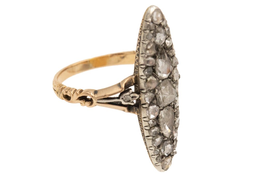 Antique 18ct Gold Rose-Cut Diamond Navette Ring, 2.40ct