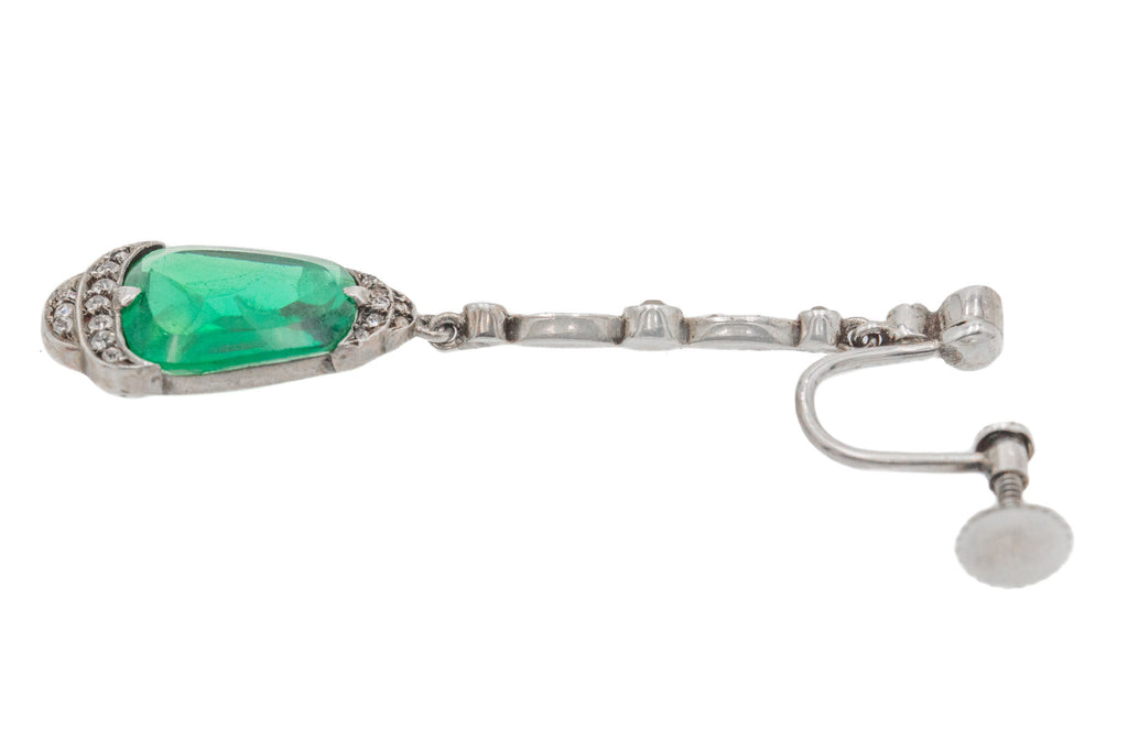 Art Deco Silver Emerald Paste Drop Earrings - "Lazarus" Paste