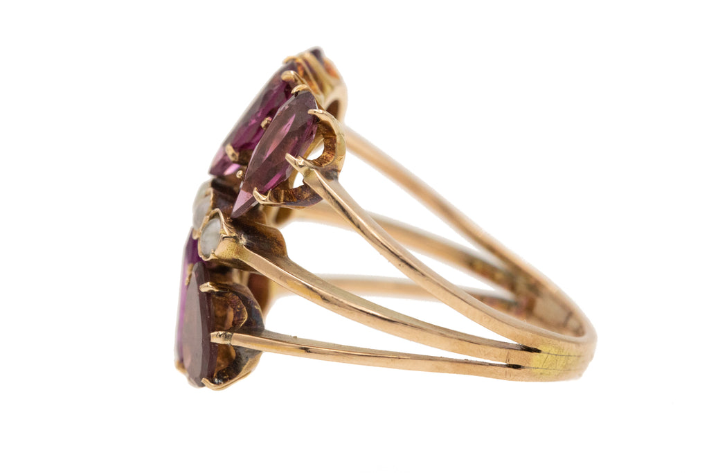 Antique 9ct Gold Garnet & Pearl "Harem" Ring, 2.00ct