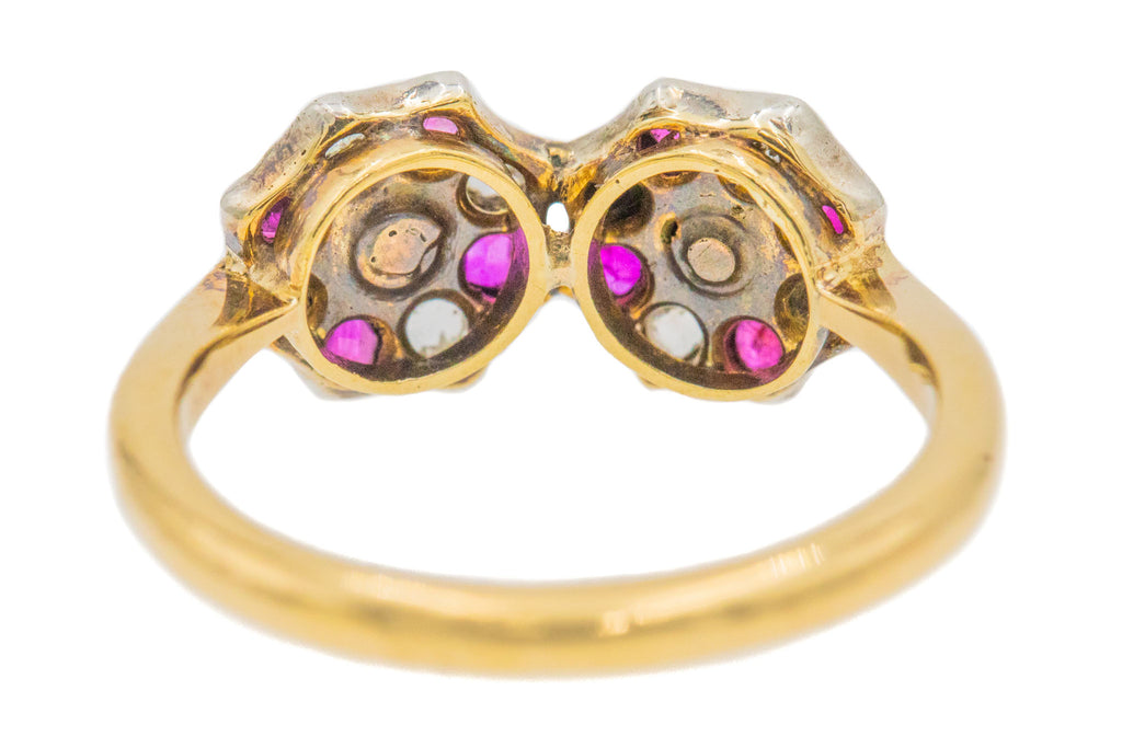 Edwardian 18ct Gold Ruby Diamond Pearl "Toi et Moi" Cluster Ring