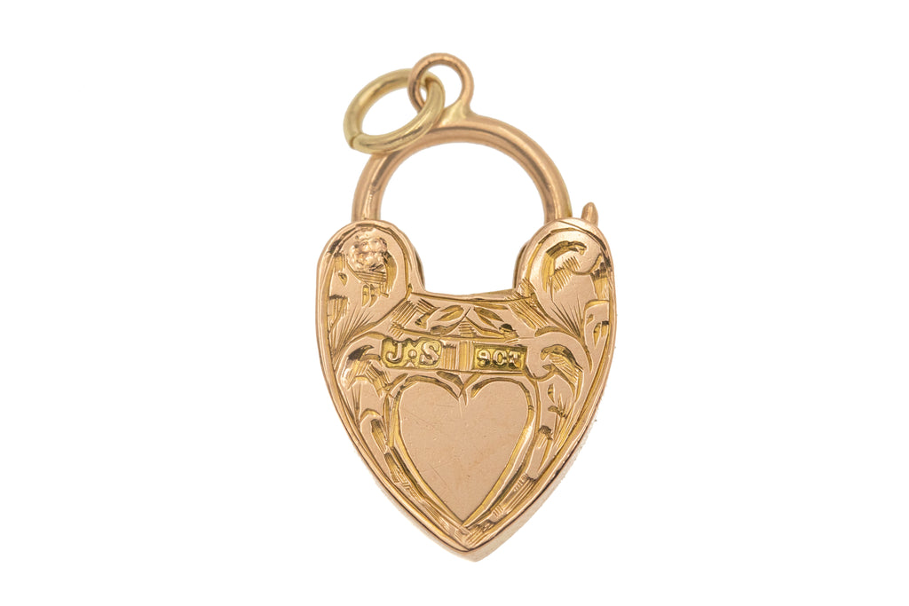 Antique 9ct Gold Fancy Engraved Heart Padlock