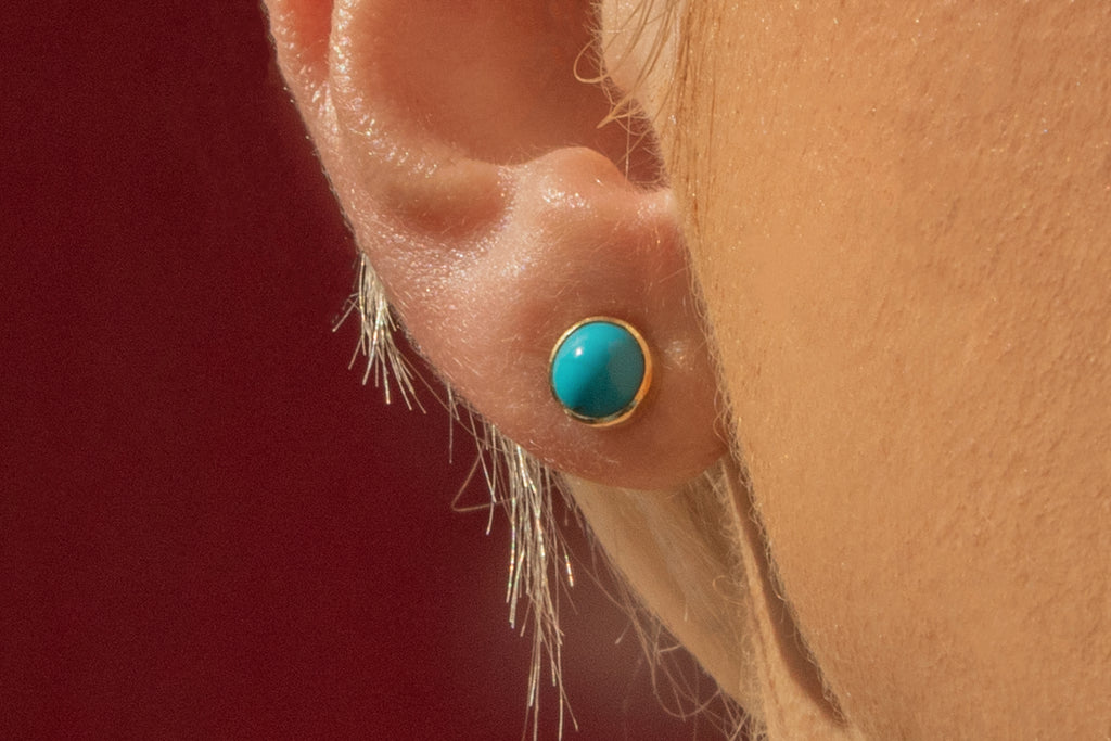 Antique 15ct Gold Turquoise Stud Earrings