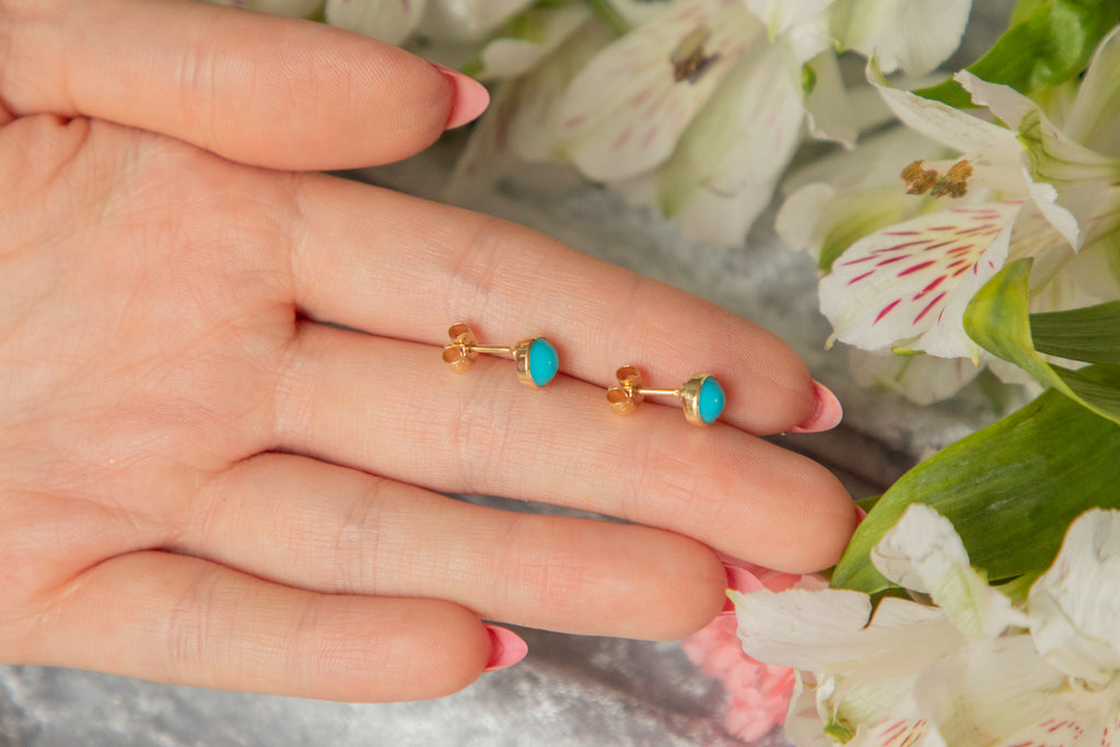 Antique 15ct Gold Turquoise Stud Earrings