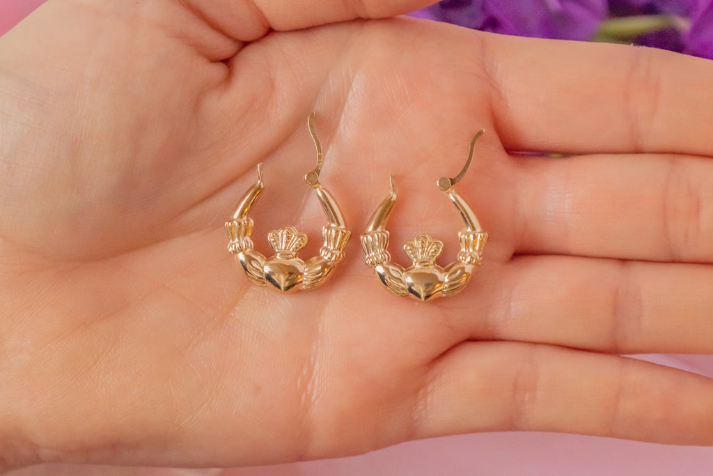 9ct Gold Irish Claddagh Hoop Earrings