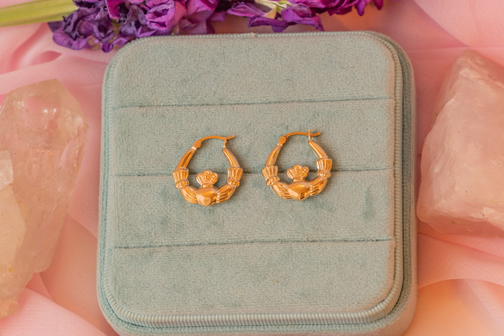 9ct Gold Irish Claddagh Hoop Earrings