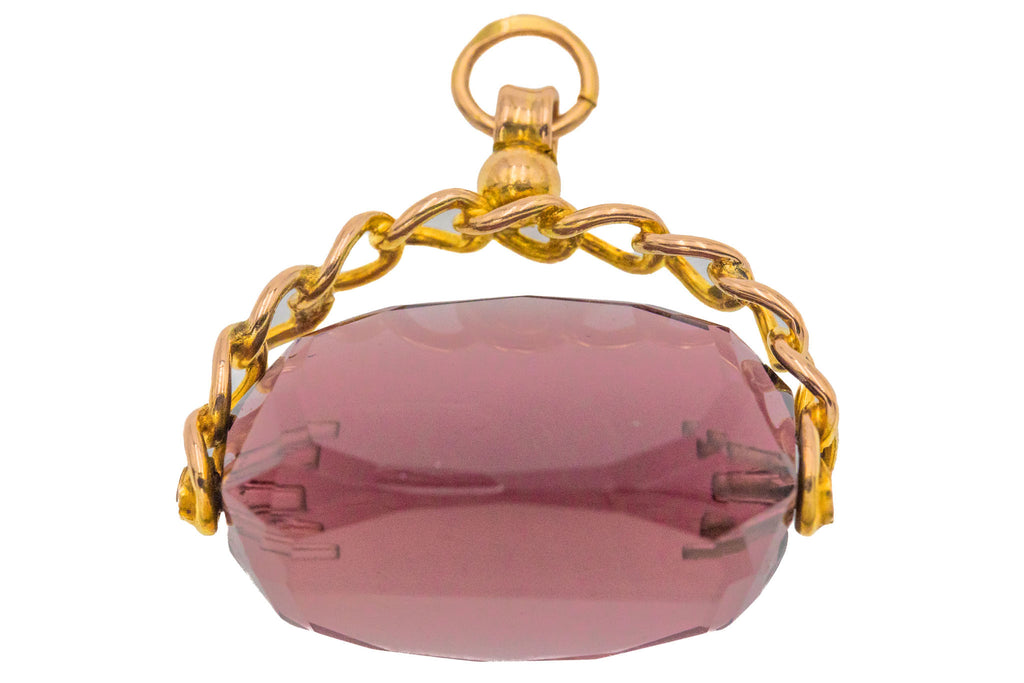 Edwardian 9ct Gold Purple Glass Swivel Fob