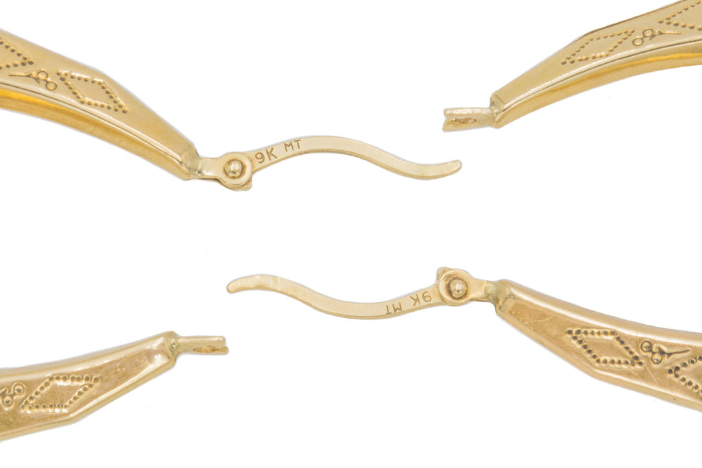9ct Gold Engraved Oval Hoop Earrings