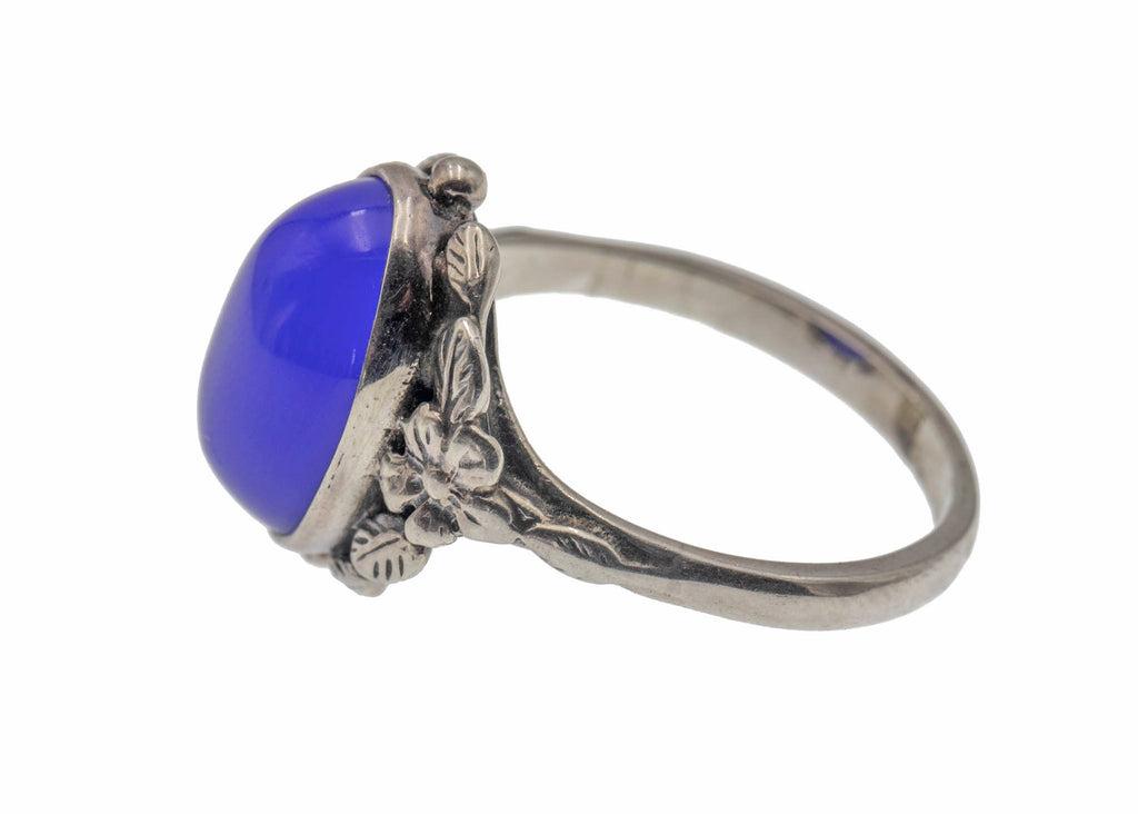 Silver Arts & Crafts Blue Chalcedony Ring, Attributed Bernard Instone