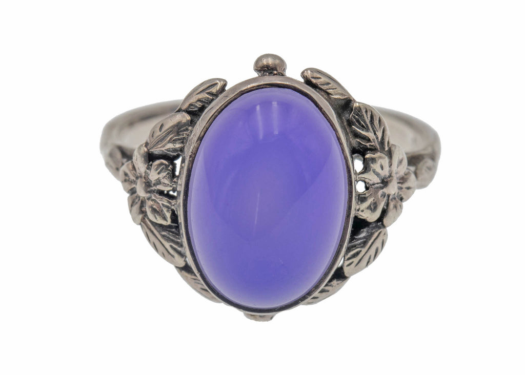 Silver Arts & Crafts Blue Chalcedony Ring, Attributed Bernard Instone