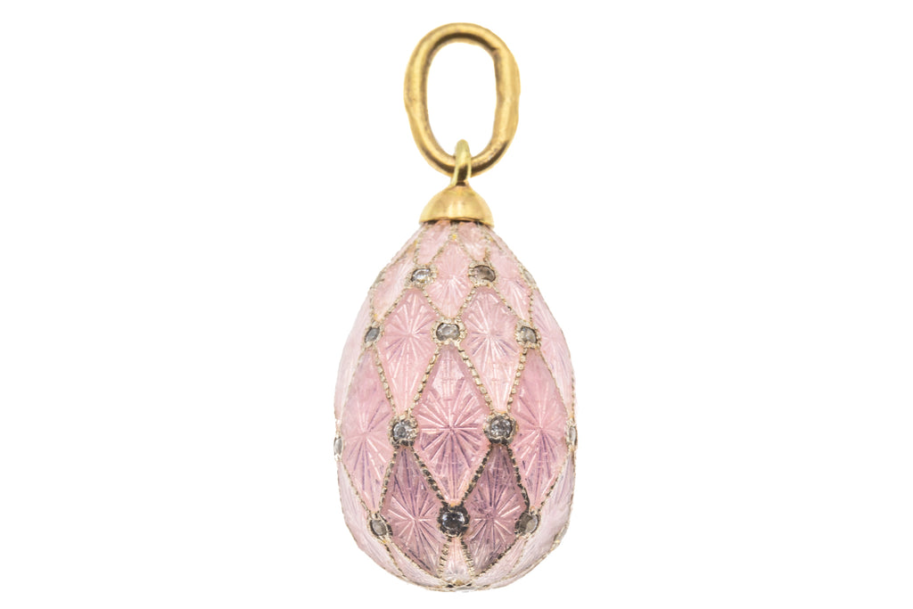 Antique Russian Pink Enamel Diamond Egg Charm